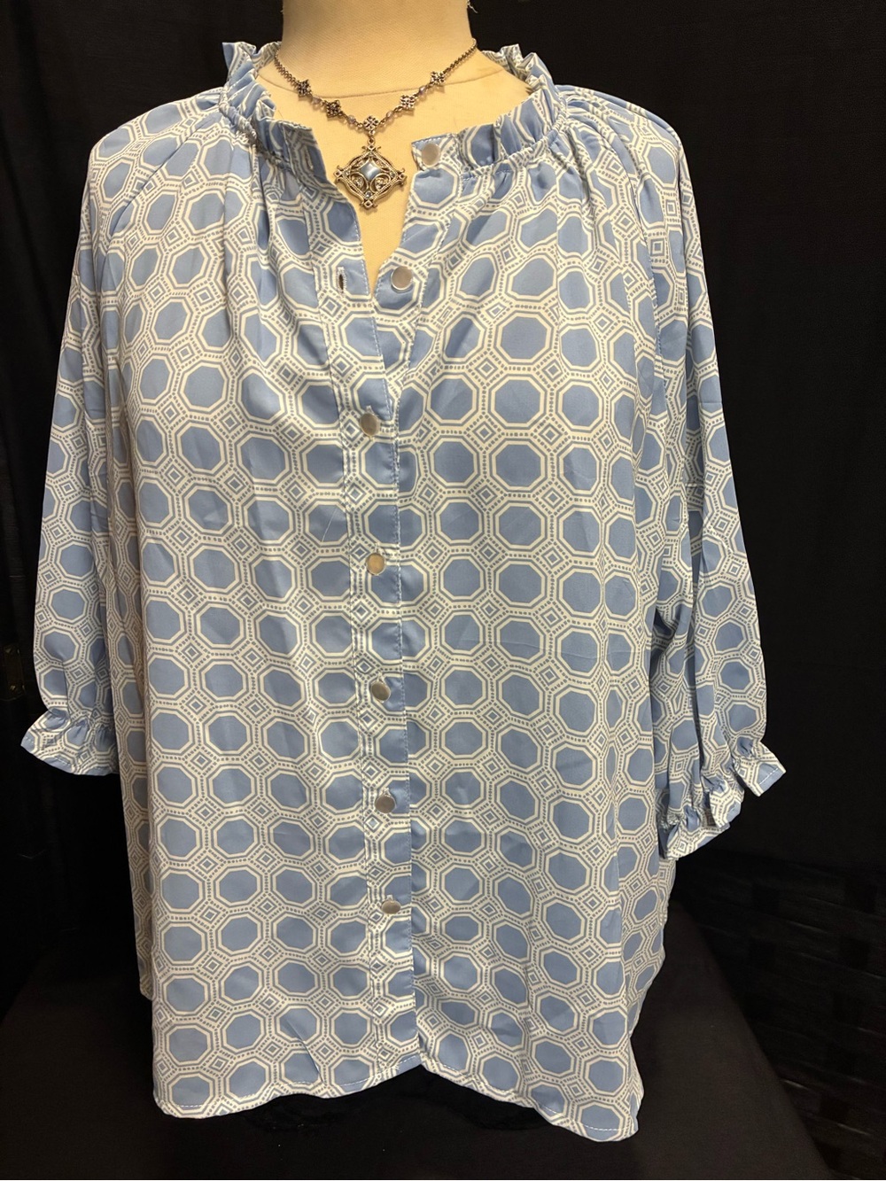 Ruby Rd. Light Blue Geometric Button-Front Blouse - Picture 2 of 9